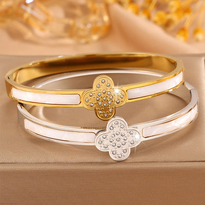 Solid Color Unisex Bangle For Super Bowl Featuring 304 Stainless Steel With 18K Real Gold Plated And Rhinestones Inlay
