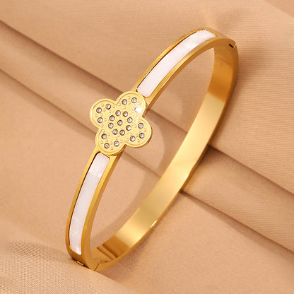 Solid Color Unisex Bangle For Super Bowl Featuring 304 Stainless Steel With 18K Real Gold Plated And Rhinestones Inlay
