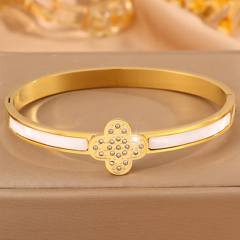 Solid Color Unisex Bangle For Super Bowl Featuring 304 Stainless Steel With 18K Real Gold Plated And Rhinestones Inlay