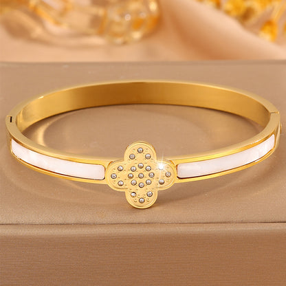 Solid Color Unisex Bangle For Super Bowl Featuring 304 Stainless Steel With 18K Real Gold Plated And Rhinestones Inlay