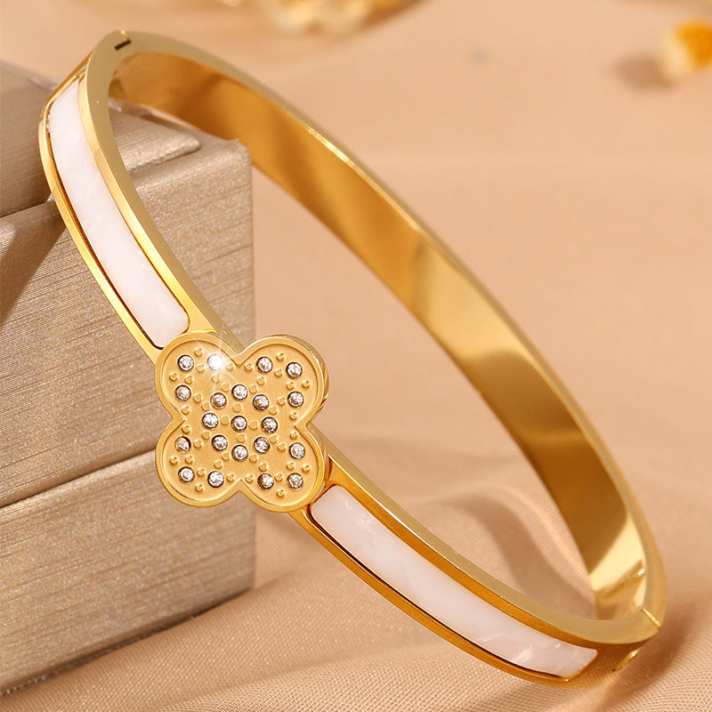 Solid Color Unisex Bangle For Super Bowl Featuring 304 Stainless Steel With 18K Real Gold Plated And Rhinestones Inlay
