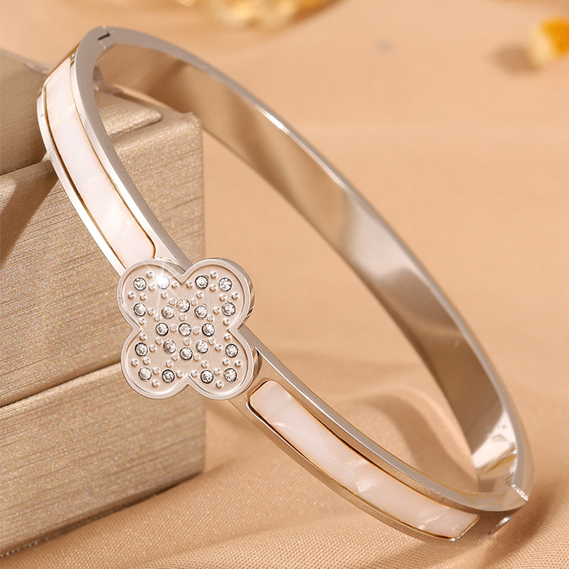Solid Color Unisex Bangle For Super Bowl Featuring 304 Stainless Steel With 18K Real Gold Plated And Rhinestones Inlay