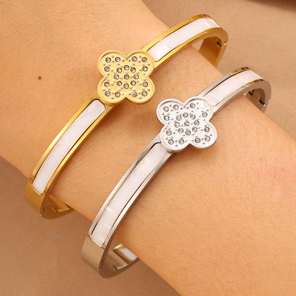 Solid Color Unisex Bangle For Super Bowl Featuring 304 Stainless Steel With 18K Real Gold Plated And Rhinestones Inlay