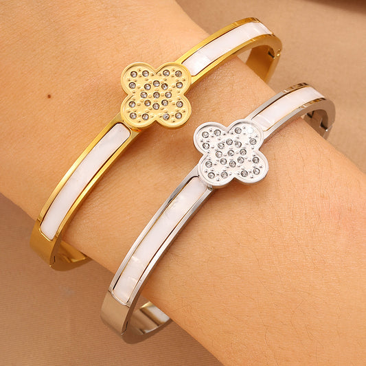 Solid Color Unisex Bangle For Super Bowl Featuring 304 Stainless Steel With 18K Real Gold Plated And Rhinestones Inlay