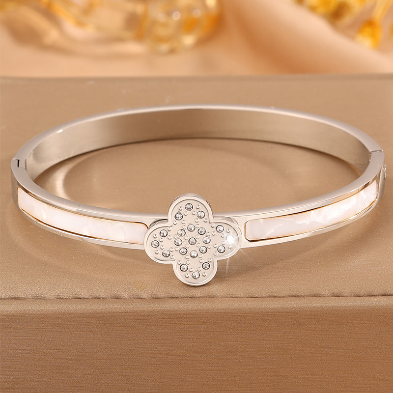 Solid Color Unisex Bangle For Super Bowl Featuring 304 Stainless Steel With 18K Real Gold Plated And Rhinestones Inlay