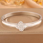 Steel Color Four-leaf Flower Diamond-encrusted Two-shell Bracelet