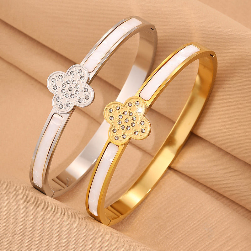 Solid Color Unisex Bangle For Super Bowl Featuring 304 Stainless Steel With 18K Real Gold Plated And Rhinestones Inlay