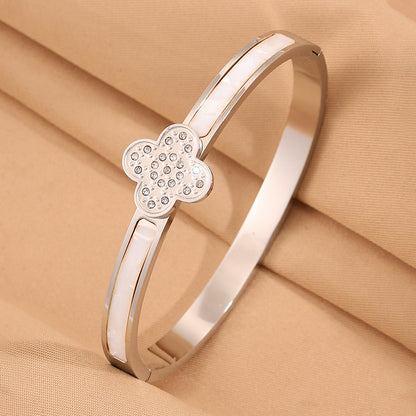Solid Color Unisex Bangle For Super Bowl Featuring 304 Stainless Steel With 18K Real Gold Plated And Rhinestones Inlay