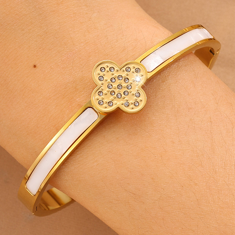 Solid Color Unisex Bangle For Super Bowl Featuring 304 Stainless Steel With 18K Real Gold Plated And Rhinestones Inlay