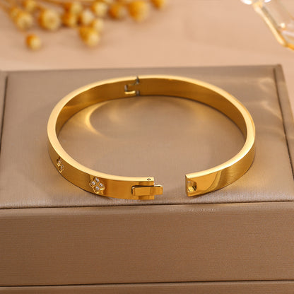 Bohemian Solid Color Bangle For Super Bowl Featuring 304 Stainless Steel With 18K Real Gold Plated And Rhinestones