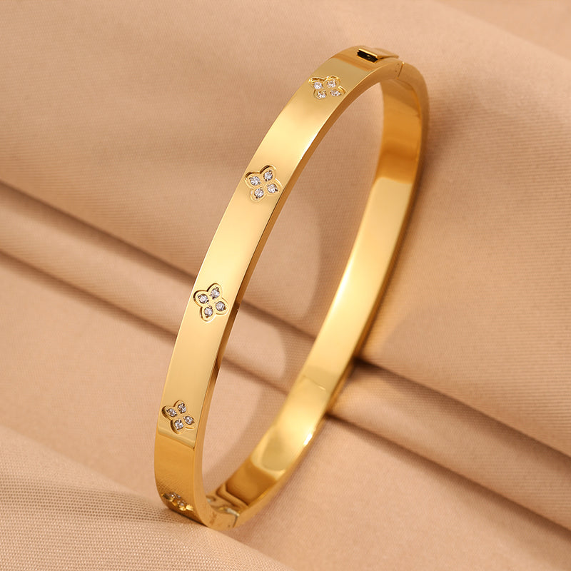 Bohemian Solid Color Bangle For Super Bowl Featuring 304 Stainless Steel With 18K Real Gold Plated And Rhinestones