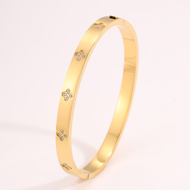 Bohemian Solid Color Bangle For Super Bowl Featuring 304 Stainless Steel With 18K Real Gold Plated And Rhinestones