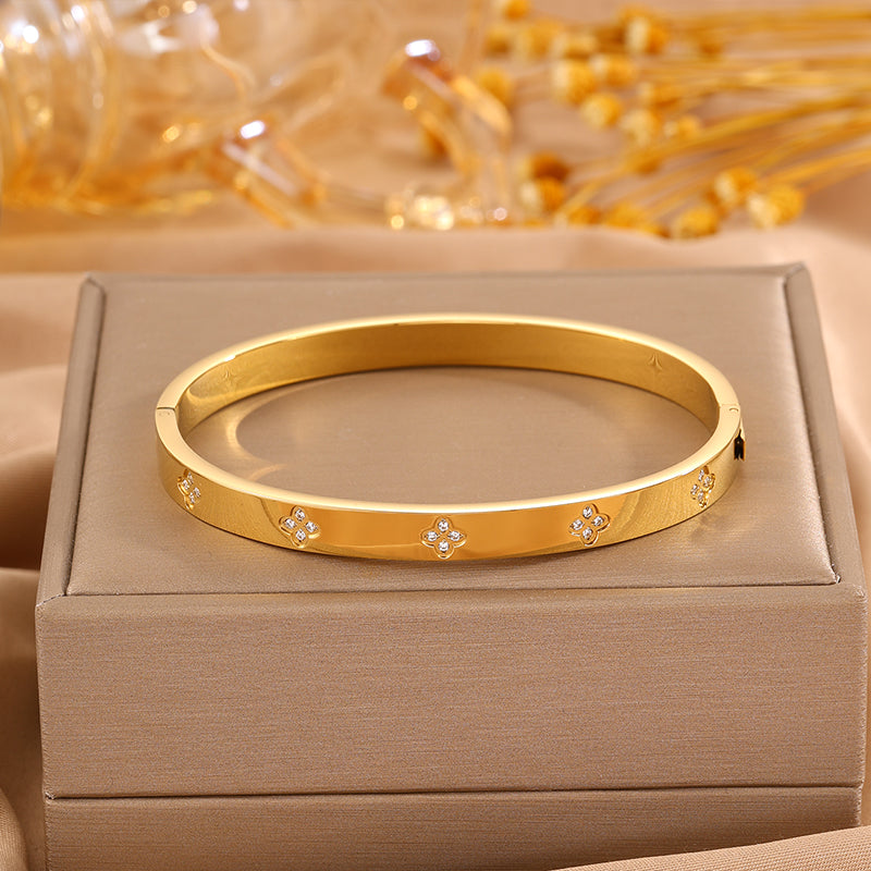 Bohemian Solid Color Bangle For Super Bowl Featuring 304 Stainless Steel With 18K Real Gold Plated And Rhinestones