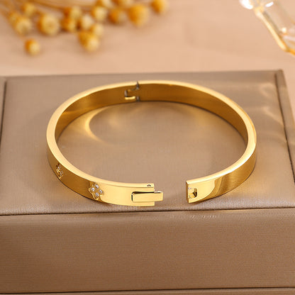 Bohemian Solid Color Bangle For Super Bowl Featuring 304 Stainless Steel With 18K Real Gold Plated And Rhinestones