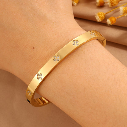 Bohemian Solid Color Bangle For Super Bowl Featuring 304 Stainless Steel With 18K Real Gold Plated And Rhinestones