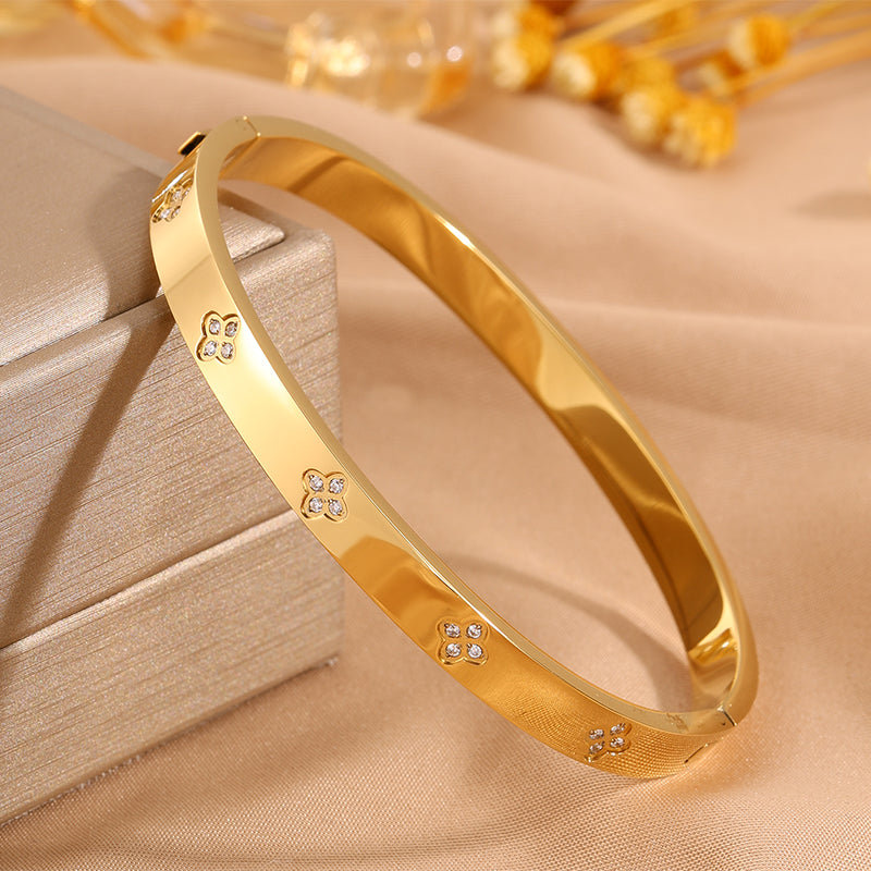 Bohemian Solid Color Bangle For Super Bowl Featuring 304 Stainless Steel With 18K Real Gold Plated And Rhinestones