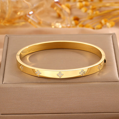 Bohemian Solid Color Bangle For Super Bowl Featuring 304 Stainless Steel With 18K Real Gold Plated And Rhinestones