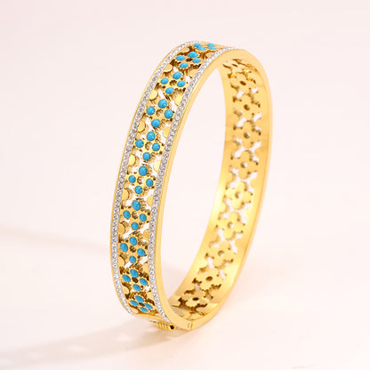 Solid Color Punk Bangle For Super Bowl Featuring 304 Stainless Steel With 18K Real Gold Plated And Stone-Free Inlay