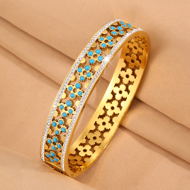 Solid Color Punk Bangle For Super Bowl Featuring 304 Stainless Steel With 18K Real Gold Plated And Stone-Free Inlay