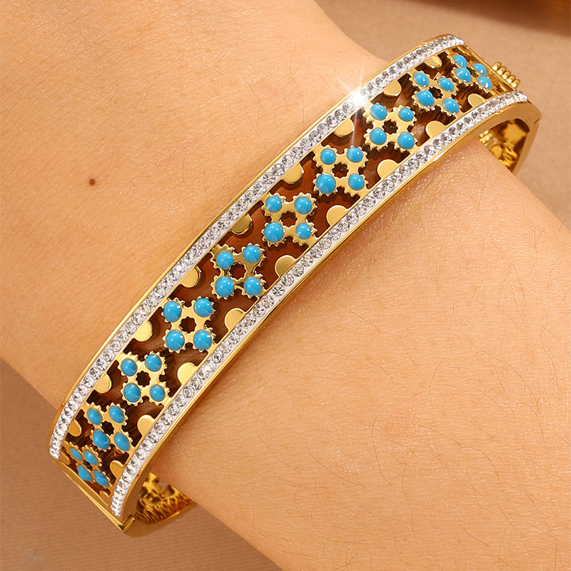 Solid Color Punk Bangle For Super Bowl Featuring 304 Stainless Steel With 18K Real Gold Plated And Stone-Free Inlay
