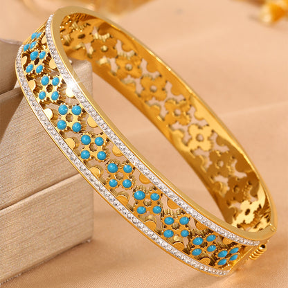 Solid Color Punk Bangle For Super Bowl Featuring 304 Stainless Steel With 18K Real Gold Plated And Stone-Free Inlay