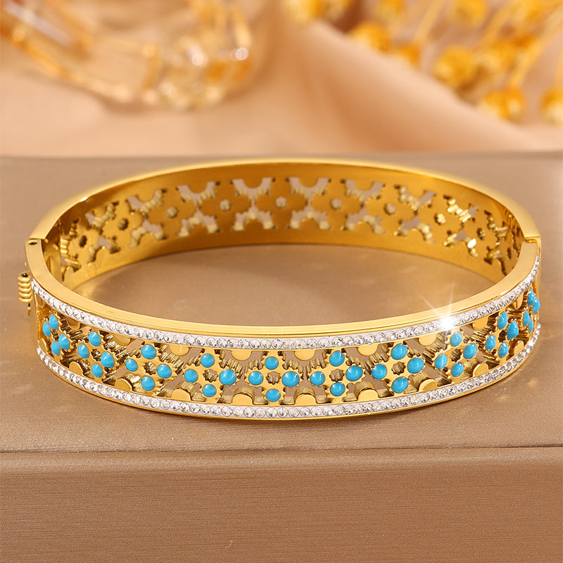 Solid Color Punk Bangle For Super Bowl Featuring 304 Stainless Steel With 18K Real Gold Plated And Stone-Free Inlay