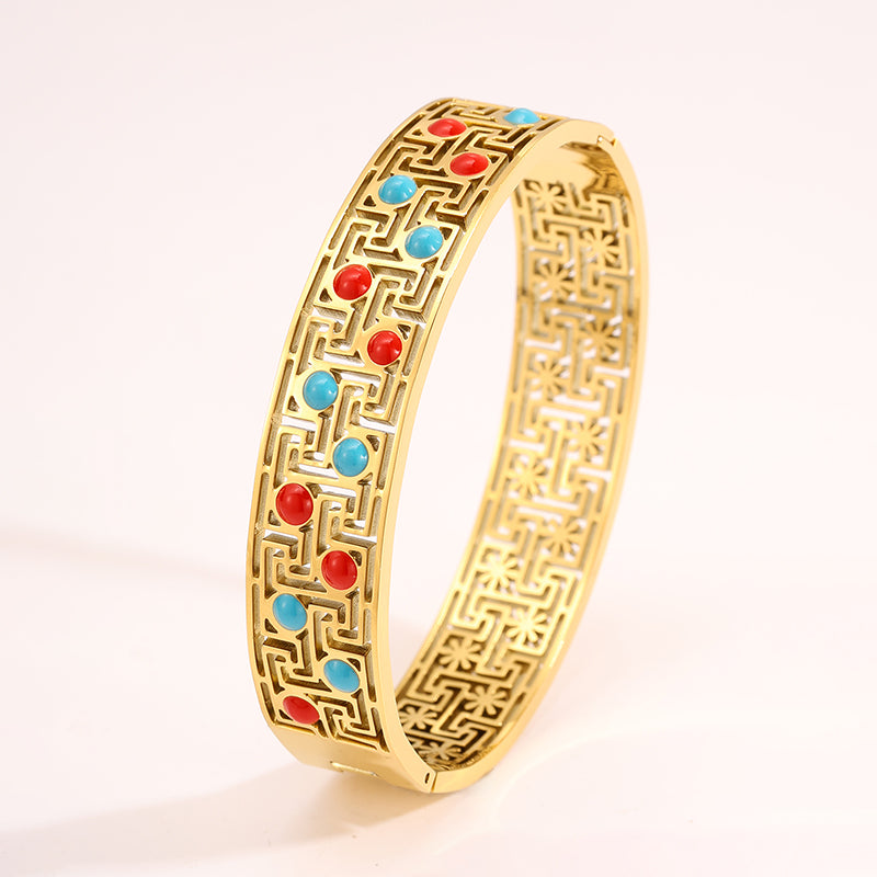 Solid Color Bangle For Super Bowl Featuring 304 Stainless Steel With 18K Real Gold Plated And Stone-Free Inlay