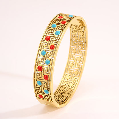 Solid Color Bangle For Super Bowl Featuring 304 Stainless Steel With 18K Real Gold Plated And Stone-Free Inlay