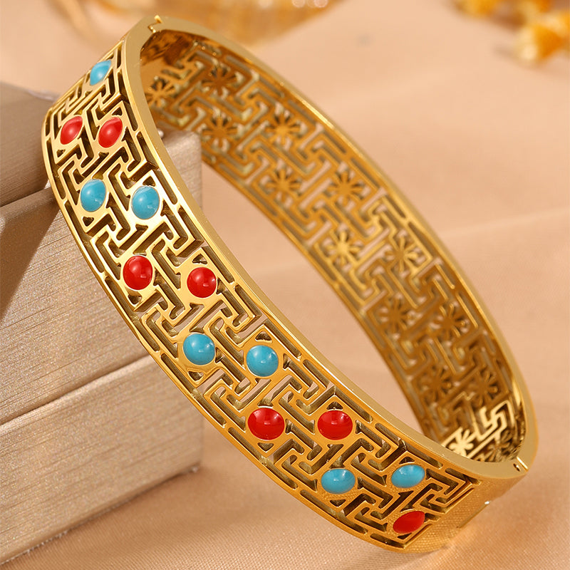 Solid Color Bangle For Super Bowl Featuring 304 Stainless Steel With 18K Real Gold Plated And Stone-Free Inlay