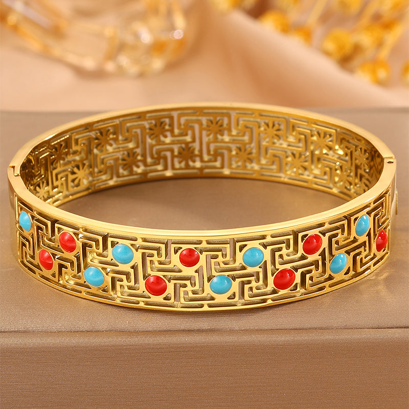 Solid Color Bangle For Super Bowl Featuring 304 Stainless Steel With 18K Real Gold Plated And Stone-Free Inlay