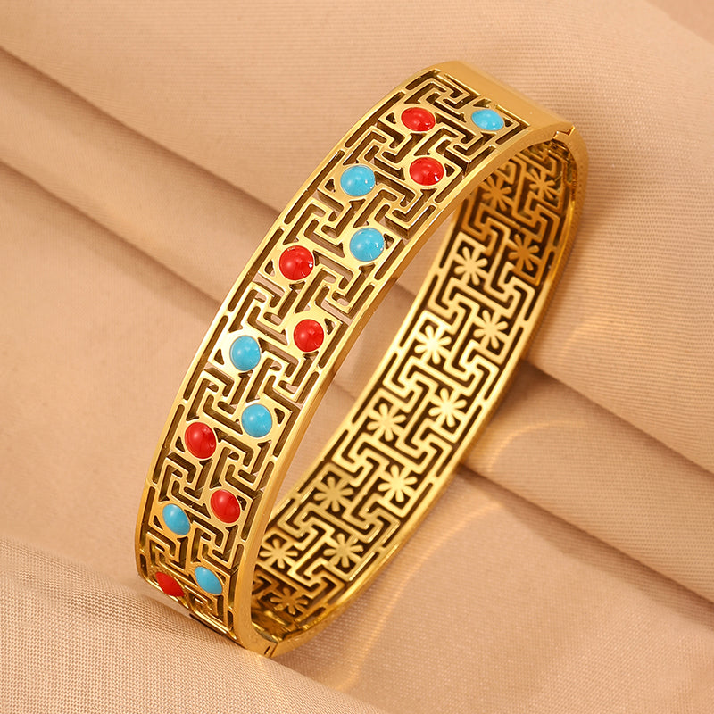 Solid Color Bangle For Super Bowl Featuring 304 Stainless Steel With 18K Real Gold Plated And Stone-Free Inlay