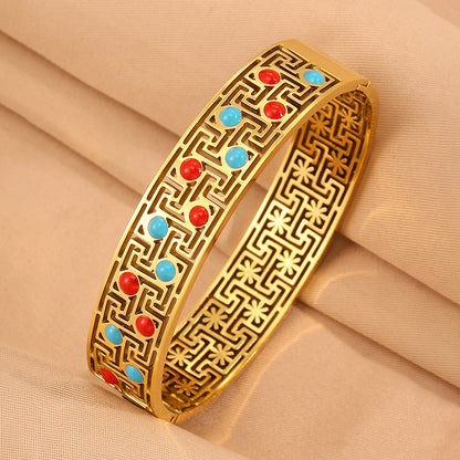 Solid Color Bangle For Super Bowl Featuring 304 Stainless Steel With 18K Real Gold Plated And Stone-Free Inlay