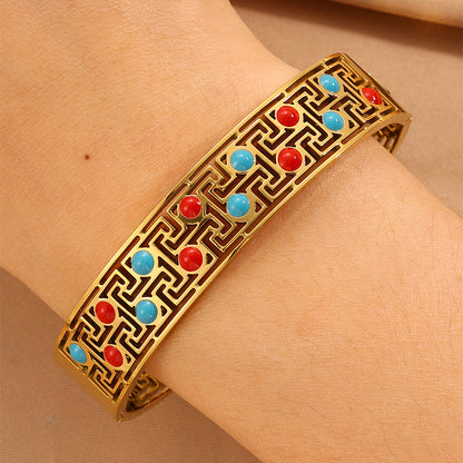 Solid Color Bangle For Super Bowl Featuring 304 Stainless Steel With 18K Real Gold Plated And Stone-Free Inlay