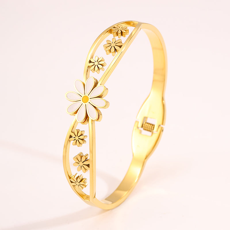 Solid Color Tropical Bangle For Super Bowl, Made Of 304 Stainless Steel With 18K Real Gold Plated Finish And Stone-Free Inlay