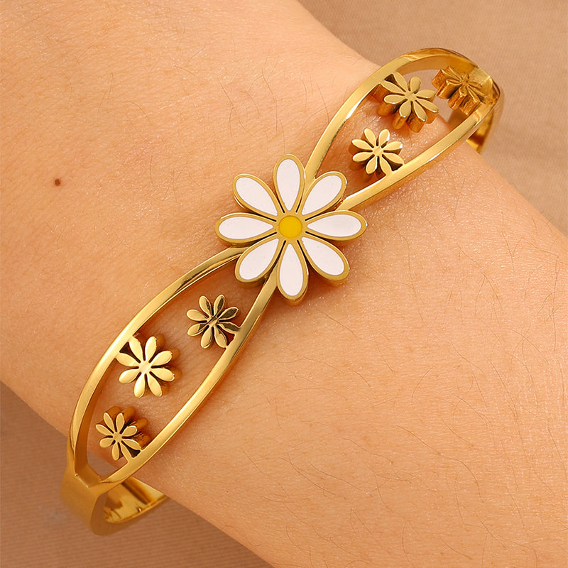 Solid Color Tropical Bangle For Super Bowl, Made Of 304 Stainless Steel With 18K Real Gold Plated Finish And Stone-Free Inlay