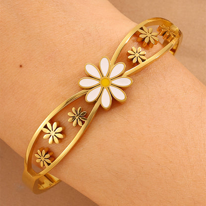 Solid Color Tropical Bangle For Super Bowl, Made Of 304 Stainless Steel With 18K Real Gold Plated Finish And Stone-Free Inlay