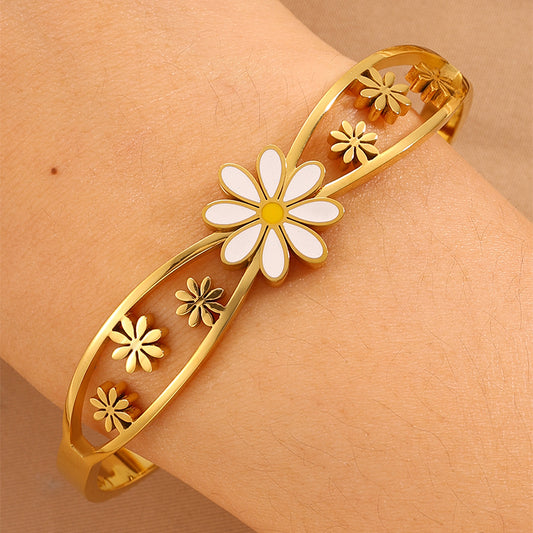 Solid Color Tropical Bangle For Super Bowl, Made Of 304 Stainless Steel With 18K Real Gold Plated Finish And Stone-Free Inlay