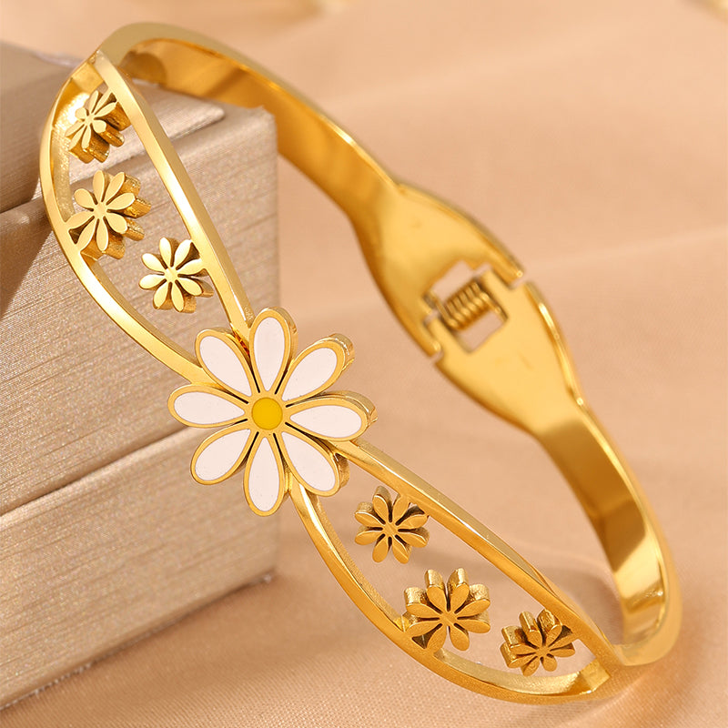 Solid Color Tropical Bangle For Super Bowl, Made Of 304 Stainless Steel With 18K Real Gold Plated Finish And Stone-Free Inlay