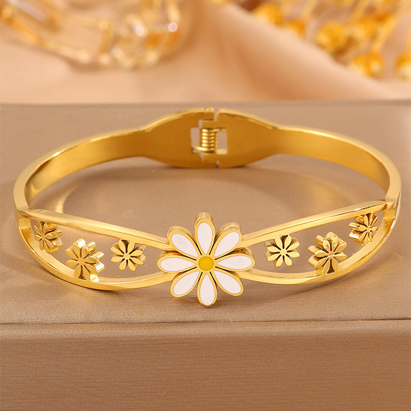 Solid Color Tropical Bangle For Super Bowl, Made Of 304 Stainless Steel With 18K Real Gold Plated Finish And Stone-Free Inlay
