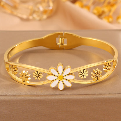 Solid Color Tropical Bangle For Super Bowl, Made Of 304 Stainless Steel With 18K Real Gold Plated Finish And Stone-Free Inlay
