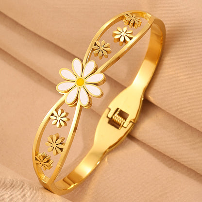 Solid Color Tropical Bangle For Super Bowl, Made Of 304 Stainless Steel With 18K Real Gold Plated Finish And Stone-Free Inlay