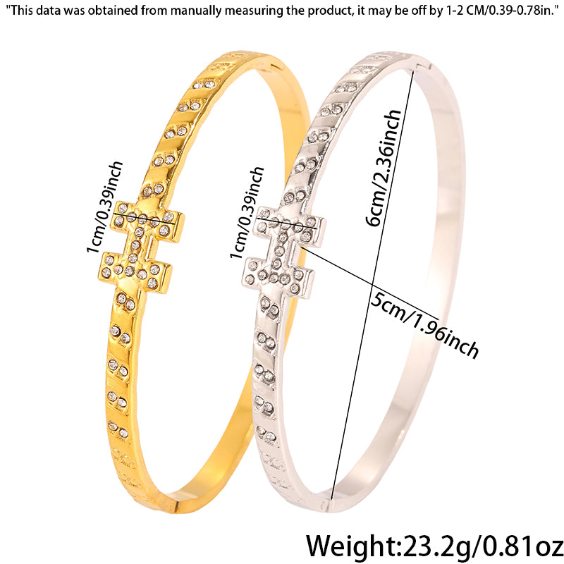For Wedding Season Roman Style Bangle In 304 Stainless Steel With 18K Real Gold Plated And Rhinestones