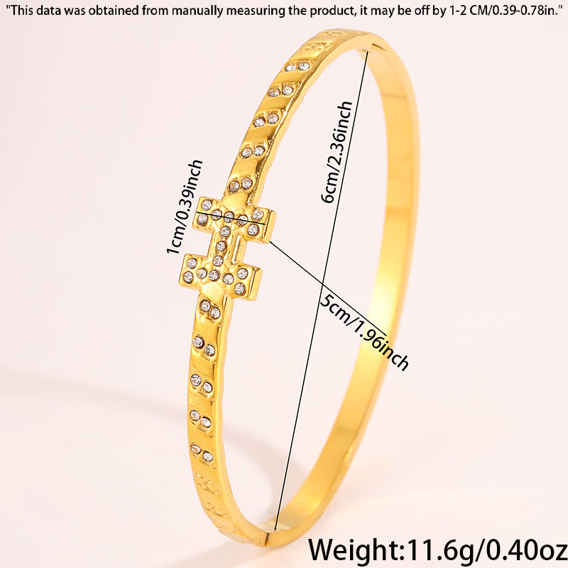 For Wedding Season Roman Style Bangle In 304 Stainless Steel With 18K Real Gold Plated And Rhinestones