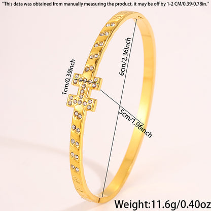 For Wedding Season Roman Style Bangle In 304 Stainless Steel With 18K Real Gold Plated And Rhinestones