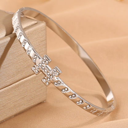 For Wedding Season Roman Style Bangle In 304 Stainless Steel With 18K Real Gold Plated And Rhinestones