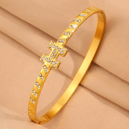 For Wedding Season Roman Style Bangle In 304 Stainless Steel With 18K Real Gold Plated And Rhinestones