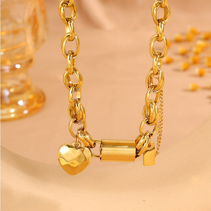Heart Shape Bangle For Super Bowl Featuring 304 Stainless Steel With 18K Real Gold Plated And Stone-Free Inlay On Cable Chain