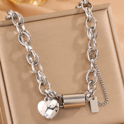 Steel Color Heart Circle Pendant Necklace