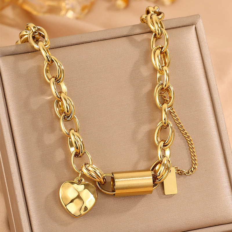 Heart Shape Bangle For Super Bowl Featuring 304 Stainless Steel With 18K Real Gold Plated And Stone-Free Inlay On Cable Chain