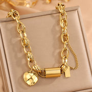 Gold Heart Circle Pendant Necklace